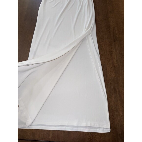 Lauren Ralph Lauren White Ruched One Shoulder Gown Crystal Brooch 2P Petite - Picture 13 of 15